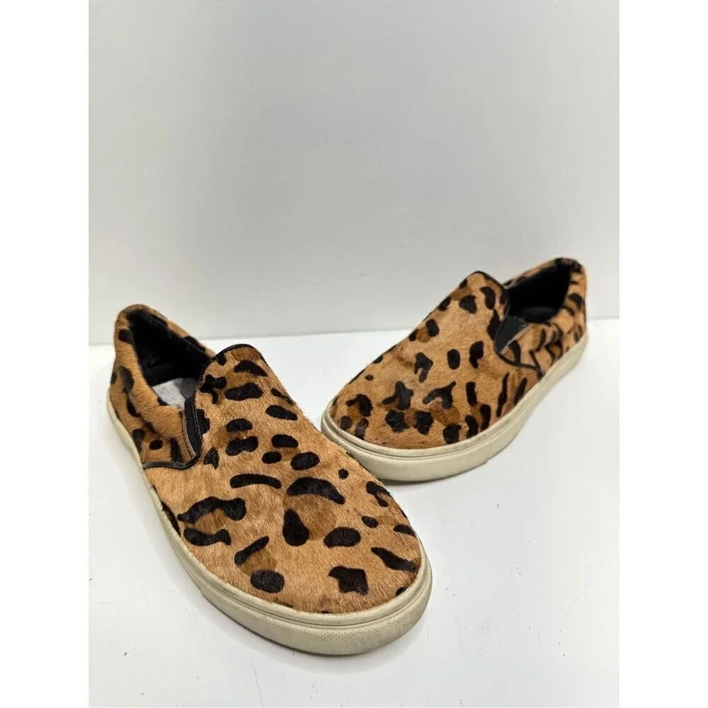 Steve Madden Ecentric Leopard‎ Calf Hair Slip On Sneakers Tan Black Womens 7